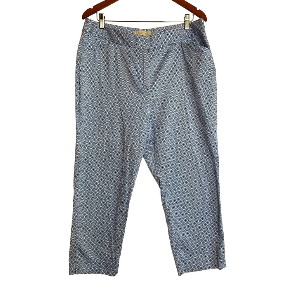 Talbots Curvy Crop Diamond Print Pants Size 14 Blue Stretch Straight Coastal